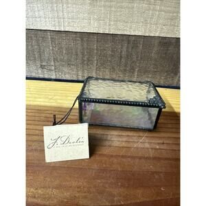 J. DEVLIN Glass Art Textured Iridescent Glass Metal Trim Trinket Box 4x2.5